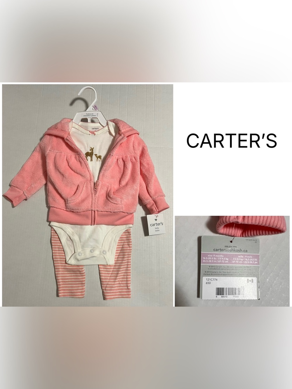 CARTER’S - 9M - NWT - INFANT GIRLS 3PC PINK SHERPA DEER SET